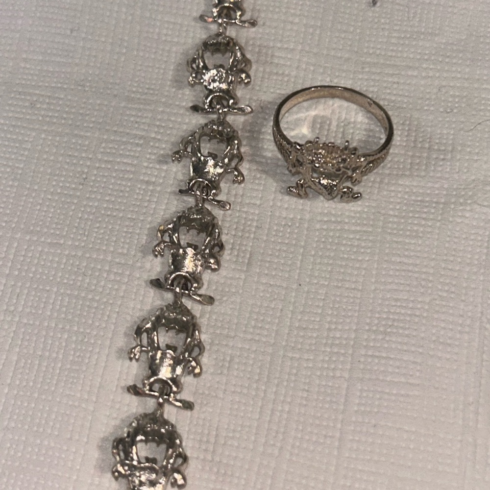 Vintage 90s Taz-Mania set or ring and bracelet sterling silver - Picture 2 of 5